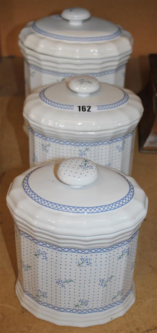 Set of three blue and white china storage jars